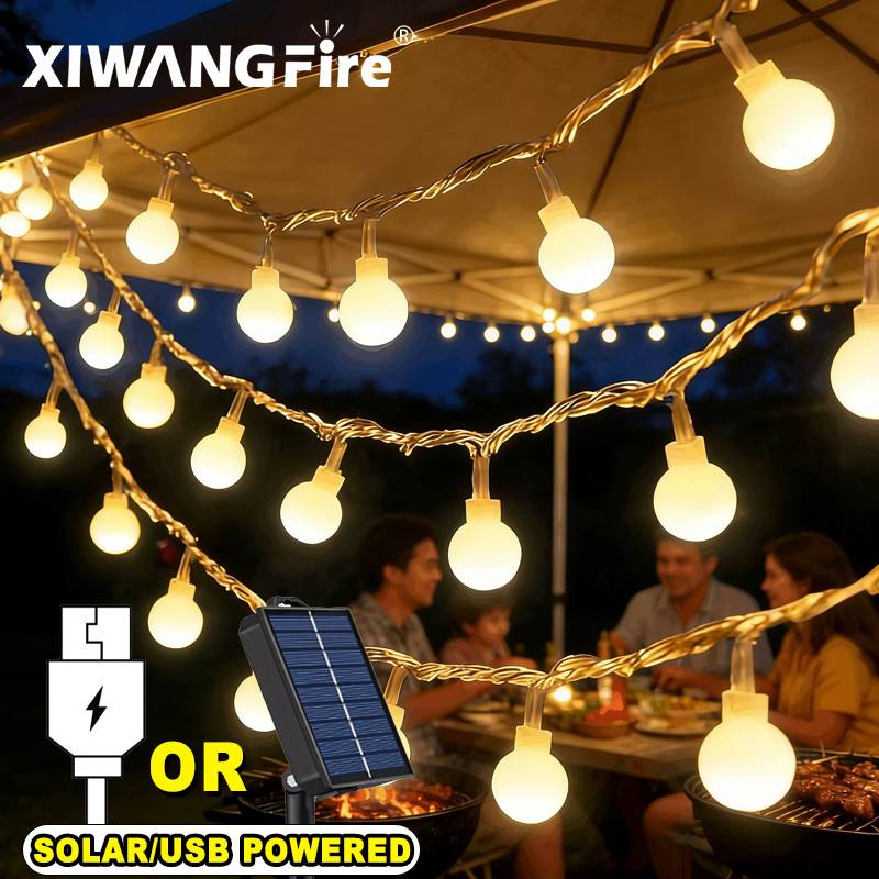 Smart Garden Lamp - Lampu String Tenaga Surya/USB/Baterai 3-10M, Bola