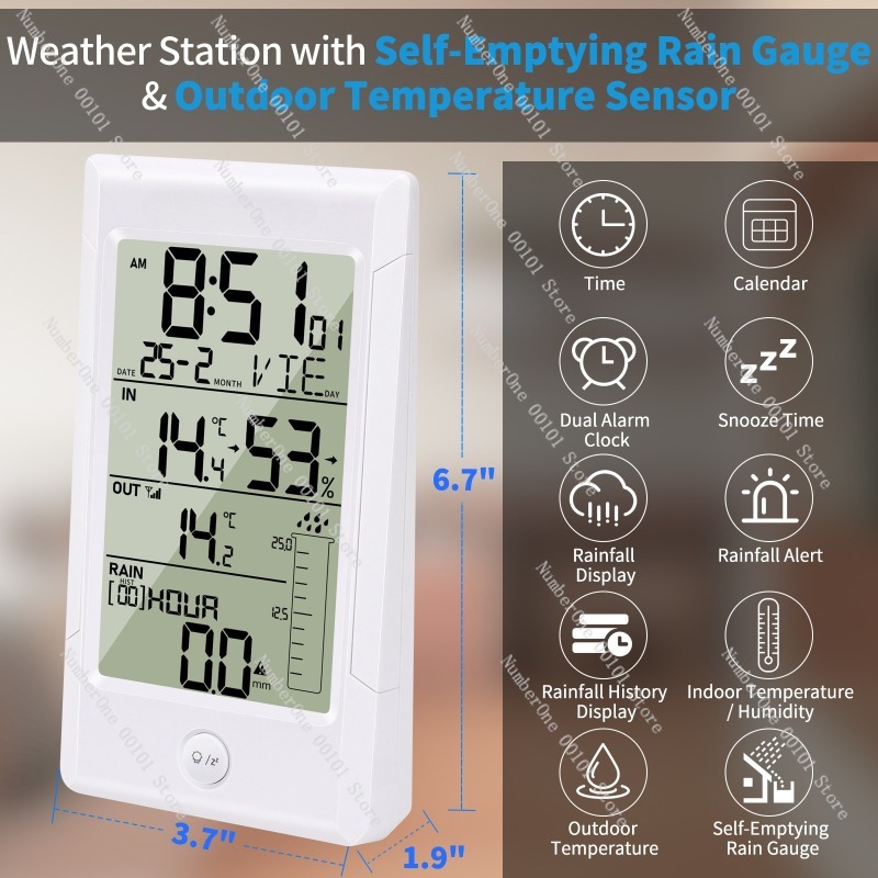 Rain Gauge Digital - Stasiun Cuaca Nirkabel dengan Pengukur Hujan,