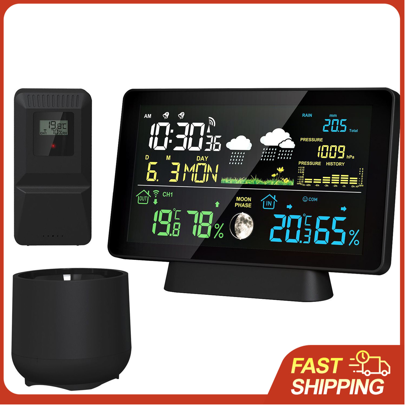 Rain Gauge Digital - Stasiun Cuaca Nirkabel 8-in-1 Termometer Dalam/Luar