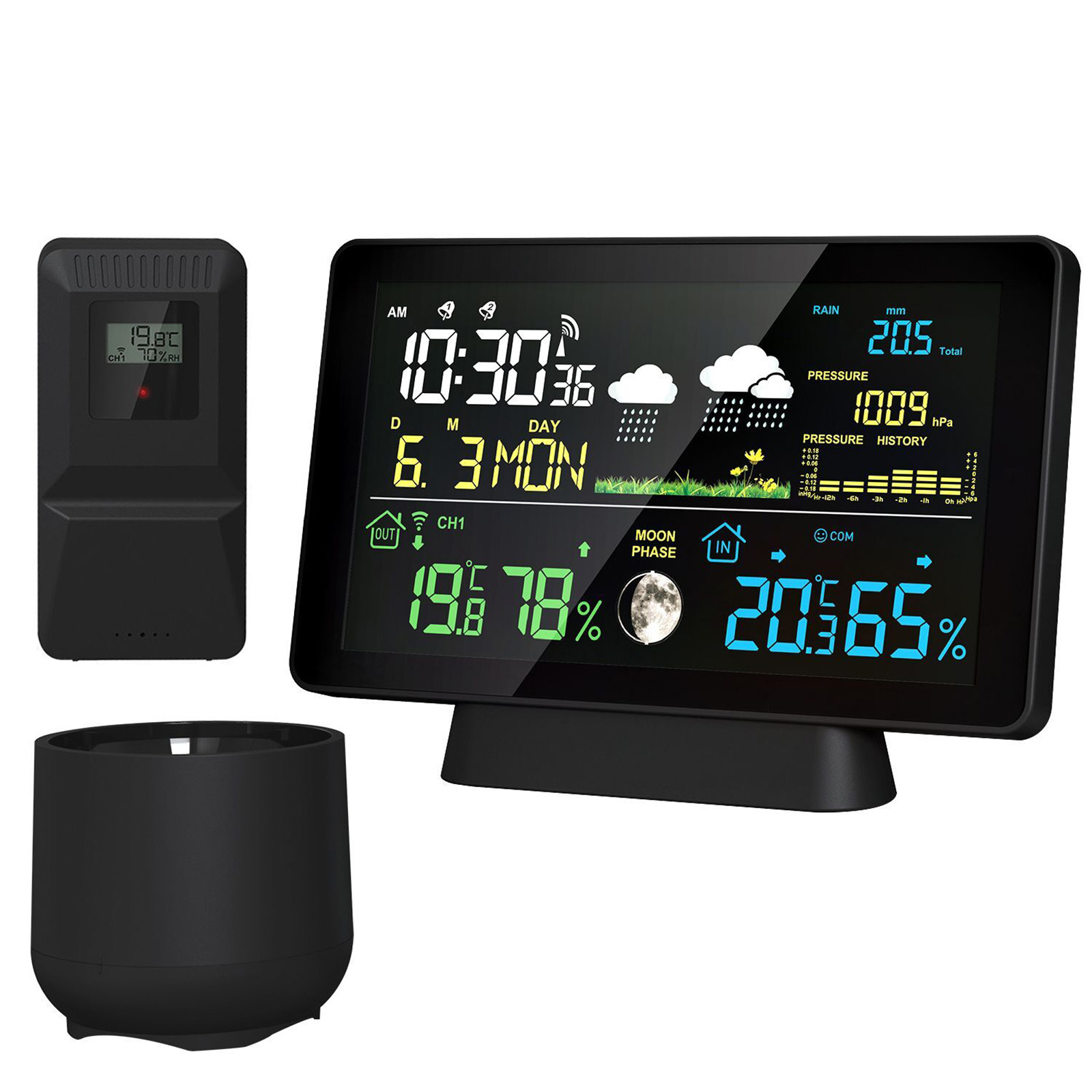 Rain Gauge Digital - Termometer stasiun cuaca nirkabel dalam ruangan/luar